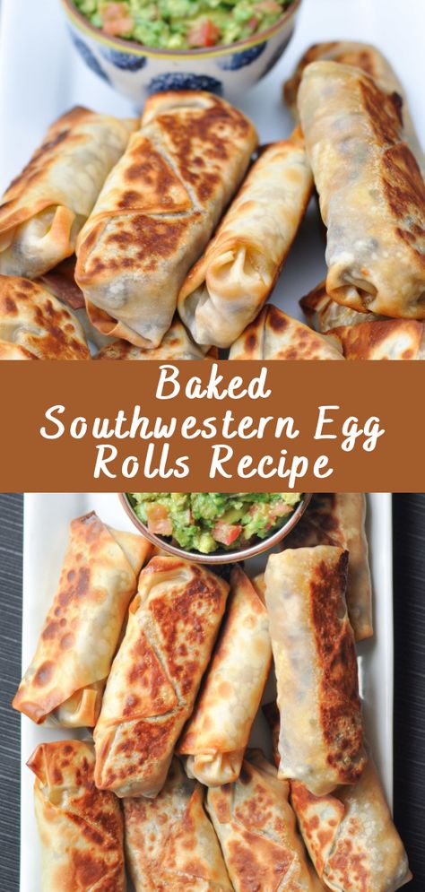 Oven Baked Egg Rolls Recipes, Southwestern Egg Roll, Southwestern Chicken Egg Rolls, Baked Southwestern Egg Rolls, Recipes Using Egg Roll Wrappers, Air Fryer Southwestern Egg Rolls, Egg Rolls Baked, Deep Fried Egg Rolls, Healthy Egg Rolls