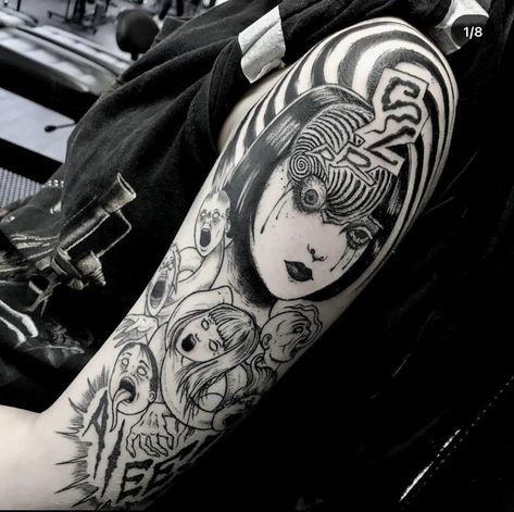 Aesthetic Junji Ito, Junji Ito Tattoo, Creepy Witch, Mandala Hand Tattoos, Black Art Tattoo, Goth Tattoo, Wicked Tattoos, Tattoos For Women Half Sleeve, Tattoo Aesthetic