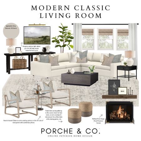 Living Room Designs Neutral Modern, Modern Classic Color Palette, Modern Classic Living Room Design, Functional Living Room, Classic Living Room Design, Modern Classic Living Room, Modern Classic Home, Comfy Seating, Classic Living Room