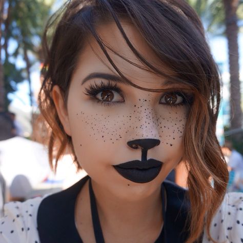 Dog Makeup Women, Dalmatian Makeup Women, Dalmatian Costume Makeup, Dalmation Makeup, Dalmatian Makeup, Meg Core, Dalmatian Halloween, Beast Master, Dog Makeup