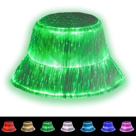 PRICES MAY VARY. 💚SPECIFICS: This comfortable, breathable LED bucket hat is crafted from advanced fiber optic fabric (exterior) and premium cotton material (interior). Suitable for head circumference of 56-58cm. (color: White) 💛EYE-CATCHING: 7 vibrant color effects & 4 dynamic flashing modes are controlled by light-effect switch easily which is located inside the black bucket hat, a long press turns the light on or off, a short press to adjust light effects. The light up hat supports USB charg Neon Party Hats, Disco Halloween, Light Up Hats, Led Hat, Colors Party, Crazy Hat, Bucket Light, Black Bucket Hat, Rave Accessories