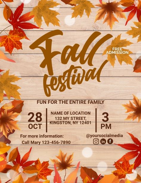 Fall Festival Poster, Festival Poster, Festival Posters, Fall Festival, Letter Templates, Free Downloads, Flyer Template, Flyer Design, Easy To Use