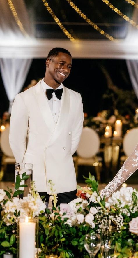 Groomsmen Attire Black And Gold, All White Groom Suit Black Man, Husband Wedding Suit, Casual Wedding Suits For Men, Groom Suit Black Man, Black Wedding Suits Groom, Groom Tuxedo Wedding Classy, Black Men Wedding Attire, Black Men Wedding Suits