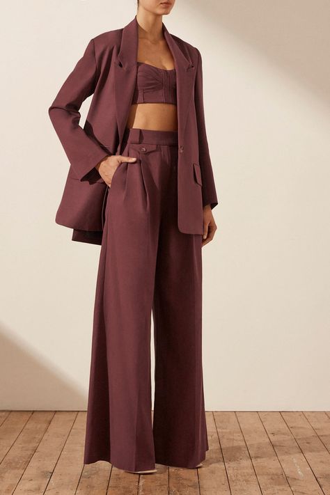 Sara Drop Lapel Side Split Blazer | Deep Wine | Blazer | Shona Joy – Shona Joy International Ball Outfit Women, Shona Joy, Hoi An Tailor Clothes, Pantsuit Outfit, Hoi An Tailor, Grad Outfits, Professional Work Outfit, Blazer Outfits For Women, Tailored Clothes