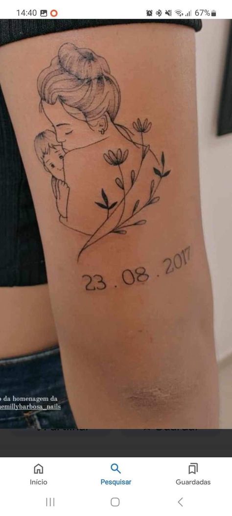 Child Tattoo Ideas, Mother And Child Tattoo, Mother And Baby Tattoo, Tattoos For Baby Boy, Child Tattoo, Leg Sleeve Tattoos, Motherhood Tattoos, Leg Tattoo Ideas, Mother Son Tattoos