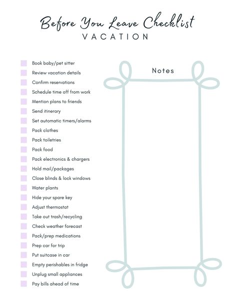 Before Vacation Checklist, Cleaning Checklist Printable, Vacation Checklist, Checklist Printable, Packing Clothes, House Cleaning Checklist, Travel Checklist, Cruise Tips, Cleaning Checklist