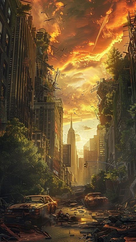 Apocalyptic City Art, City Destruction Art, Tweet Ideas, Apocalyptic Art, Apocalypse Landscape, Post Apocalyptic City, Dystopian Aesthetic, Sci Fi Landscape, Apocalypse Aesthetic