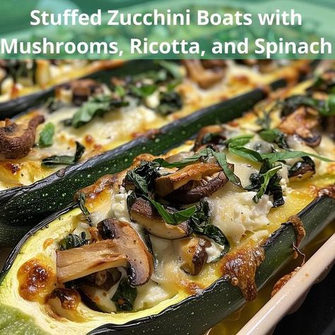 Recipes Player Stuffed Zucchini Boats With Ricotta, Ricotta Stuffed Zucchini Boats, Mushroom Stuffed Zucchini Boats, Zucchini Mushroom Potato Recipes, Spinach Mushroom And Ricotta Stuffed Zucchini Boats, Stuffed Zucchini Boats With Rice, Spinach Mushroom Ricotta Stuffed Zucchini Boats, Spinach Mushroom Ricotta Stuffed Zucchini, Spinach Mushroom Ricotta Zucchini Boats