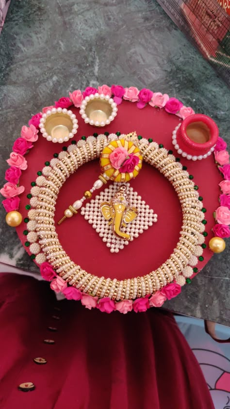 Can be used for every occasion Pooja Dish Decoration, Decorative Pooja Thali, Kankavati Thali Decoration, Thali Decoration Ideas Handmade, Pooja Thali Decoration Ideas At Home, Thali Decoration Ideas Indian Weddings, Tilak Stick, Pooja Thali Decoration Ideas, Karwachauth Thali