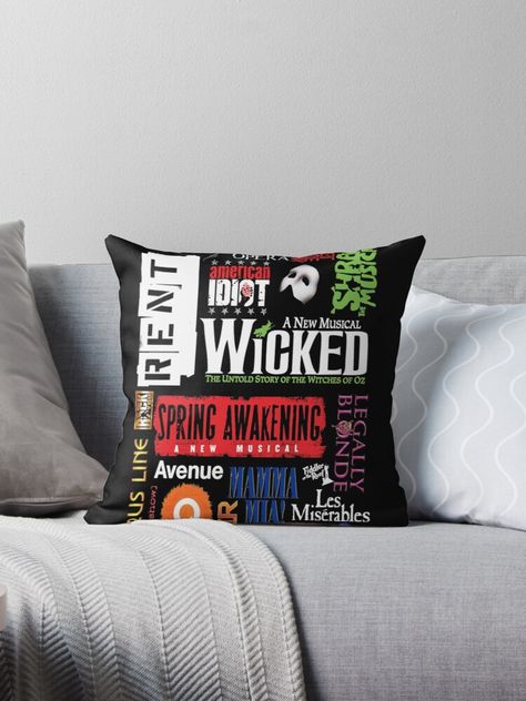 "Broadway Musical Collage" Throw Pillow by colergase | Redbubble Broadway Room Decor, Window Pillows, Broadway Themed Room, Musical Room, Theater Things, Teal Living Room Decor, Theatre Classroom, Pillows For Living Room, Living Room Christmas