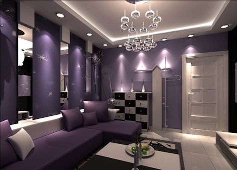 Purple And Grey Living Room, Blue Accents Living Room, Purple Living Room Ideas, 555 Wallpaper, Purple Living Room, Purple Room, Purple Sofa, Living Room Wall Color, Room Wall Colors