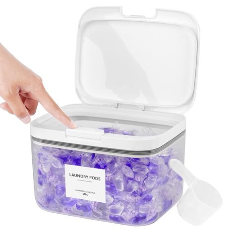 PRICES MAY VARY. Value Laundry Pods Container Set：This set includes 1 laundry pods containers for laundry room organization, 1 scoop and 12pcs waterproof labels. Unique Design:The laundry pods container with one-touch pop-up design so you can access easily the laundry pod with just one touch. Made of ABS and PP ,this laundry detergent pods container is rust and stain resistant, and its contents can be seen at a glance.The lid is made of airtight design and all-encompassing silicone gasket, effec Apartment Laundry, Laundry Detergent Container, Detergent Container, Laundry Beads, Cleaning Supplies List, Powder Laundry Detergent, Laundry Powder, Laundry Pods, Waterproof Labels