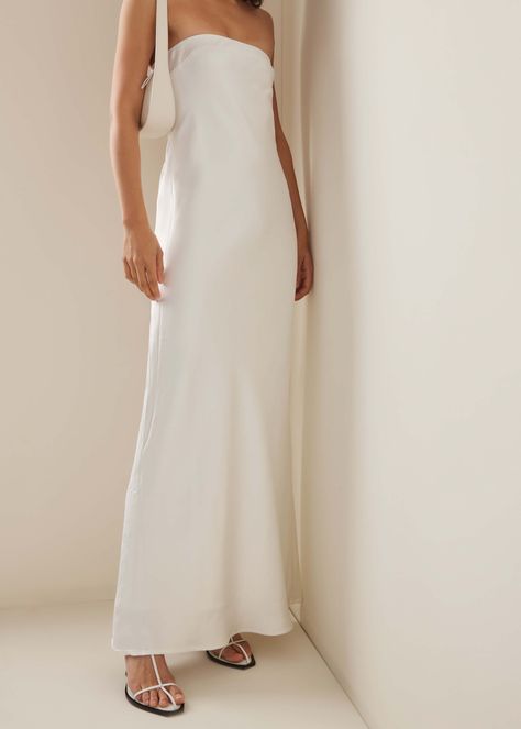 Build A Capsule Wardrobe of Minimalist Essentials | Vetted Minimalist Essentials, White Linen Maxi Dress, Carrie Bradshaw Outfits, Silky Maxi Dress, Build A Capsule Wardrobe, Perfect Capsule Wardrobe, Strapless Maxi, Strapless Maxi Dress, Satin Maxi Dress