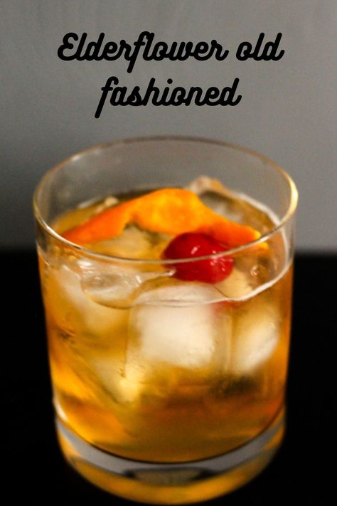 A perfect sipping drink for spring, this elderflower old fashioned is complex with a slightly sweet, floral, spicy bitterness that's really tasty. And it's just 4 simple ingredients- bourbon, elderflower liqueur, simple syrup and bitters. Whiskey Elderflower Cocktail, Elderberry Liquor Cocktail, Homemade Bitters For Old Fashioned, Cocktails With Elderflower Liquer, Elderberry Cocktails Drink Recipes, Drinks With Elderflower Liquor, Elderflower Liquor Cocktails, Unique Old Fashioned Cocktail, Elderflower Syrup Cocktail