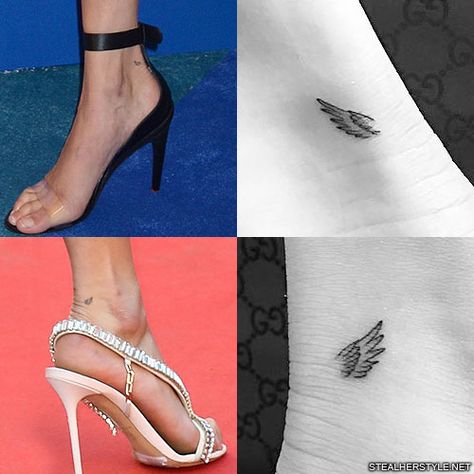 Bella Hadid's Tattoos & Meanings | Steal Her Style Bella Hadid Tattoo, Ankle Tattoos For Women Anklet, Small Wing Tattoos, Angel Wing Tattoo, Jon Boy, Ankle Tattoos For Women, Anklet Tattoos, Foot Tattoos For Women, Angel Wings Tattoo