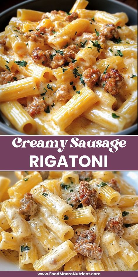 This creamy sausage rigatoni is a deliciously rich dish that combines savory sausage with a velvety sauce. The hearty rigatoni holds the creamy goodness perfectly, making it a satisfying meal for any night of the week. It’s comfort food at its finest! Chicken Kale Sausage Recipes, Ground Sausage And Noodle Recipes, Easy Pasta Recipes Sausage, Deer Sausage Links Recipe Dinners, Recipes With Chicken And Sausage, Chicken Sausage And Spinach Recipes, Perogie And Sausage Dinner Ideas, Sausage And Rigatoni Recipes, Recipe With Sausage Links