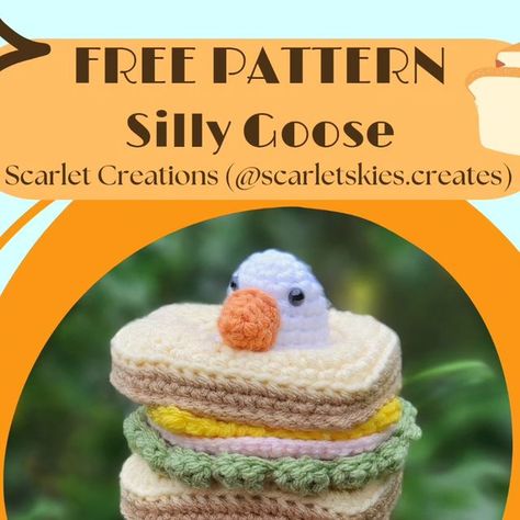 Scarlet on Instagram: "A true silly goose indeed :p  I'm actually really proud of this pattern, I made this guy almost exactly a year ago and just wonder how I got it in my head that I could confidently make that bread when I hadn't even been actively crocheting for a year yet... gotta admit, I may have had some delulu going on... but thankfully it all worked out 🥳  Pattern by me @scarletskies.creates  Inspired by @richardmoonstreet  NO REPOSTING, thank you 🙏   #crochet #amigurumi #freecrochetpattern #freeamigurumipattern #sillygoose #crochetgoose" Silly Crochet Ideas, Silly Crochet Patterns, Animal Crossing Crochet Patterns, Weird Crochet Patterns, Crochet Craft Fair Ideas, Silly Crochet, Minecraft Crochet, Crochet Goose, Crochet Craft Fair