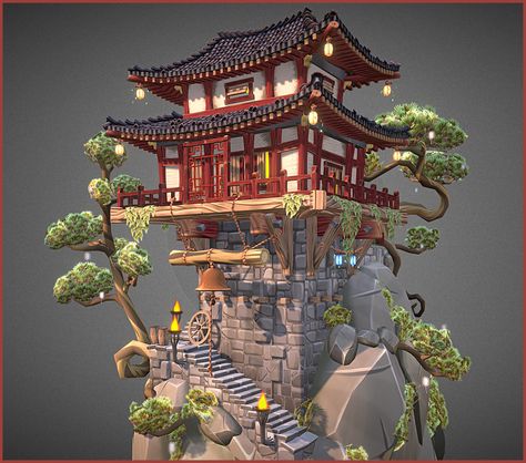 ArtStation - Chinese Old Place, Christophe Degraeve Japanese Concept Art, Ancient Japanese Architecture, Minecraft Japanese, Chinese Buildings, Japanese Buildings, Japanese Village, Ancient Chinese Architecture, Asian Architecture, Building Concept