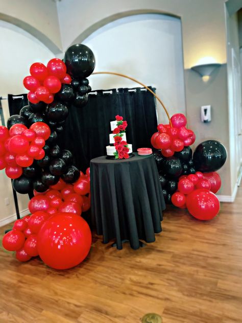 Red Black And Silver Balloon Garland, Black And Red Party Theme For Men, Black And Red Balloon Garland, Red And Black 18th Birthday Party, Black And Red Party Theme, Black And Red Birthday Theme, Red And Black Balloons, Red Party Themes, 34 Birthday