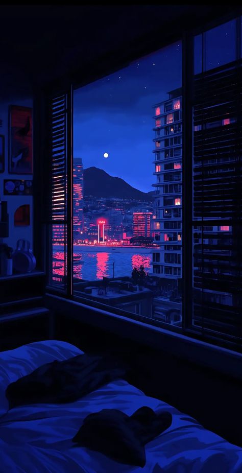 Lo-fi Wallpaper, Lo Fi Aesthetic, Cyberpunk Apartment, Blue Hour Photography, City Life Aesthetic, Blue Sky Wallpaper, New York Wallpaper, Night Sky Photography, Scenery Photography