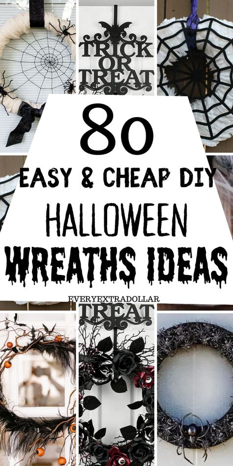 Halloween Crafts Wreaths, Diy Halloween Decorations From Nature, Half Moon Halloween Wreath Diy, Simple Halloween Wreath Diy, Easy Diy Halloween Wreaths For Front Door, Halloween Wire Wreath, Wreath Halloween Diy, Spiderweb Wreath Diy, Round Wire Wreath Ideas