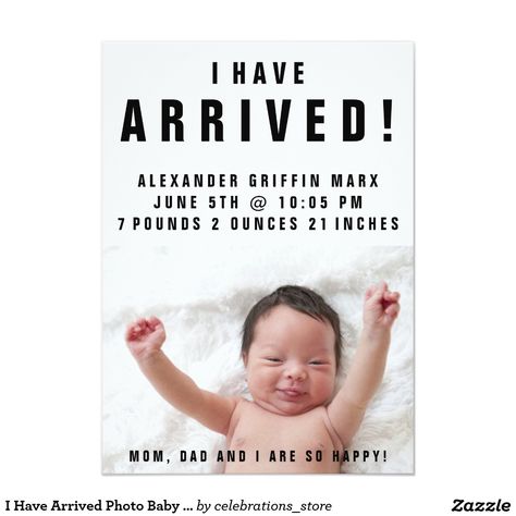 Baby Announcing Ideas, Funny Birth, I Have Arrived, Photo Funny, Birth Announcement Girl, Pumping Moms, Birth Announcement Card, Baby Sleep Problems, Baby Birth Announcement