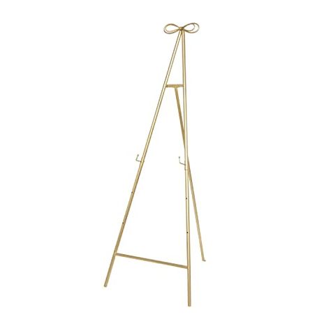 Deco 79 Metal Tall Adjustable Display Stand Easel with Bow Top, 25" x 32" x 65", Gold Standing Easel, Display Easel, Metal Display, Bow Top, Display Stand, Finials, Baby Shower, Flooring, Shower