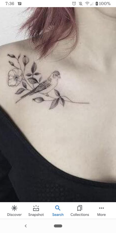 Bird Collar Bone Tattoo, Ava Tattoo, Finch Tattoo, Bird Collar, Clavicle Tattoo, Bird Tattoos For Women, Bone Tattoo, Anemone Flowers, Bone Tattoos