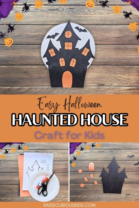 Haunted House Paper Craft for Kids (free printable!) - Raise Curious Kids Easy Kindergarten Crafts, Halloween Cat Crafts, Halloween School Crafts, House Paper Craft, Haunted House For Kids, Lantern Crafts For Kids, Easy Halloween Crafts For Kids, Tractor Crafts, Haunted House Craft