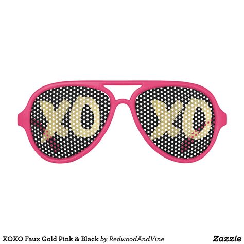 XOXO Faux Gold Pink & Black Aviator Sunglasses Enchanted Party, Gold Typography, Sweet Sixteen Parties, Black Aviator Sunglasses, Pink Frames, Black Aviators, Bachelorette Party Decorations, Valentines Party, Valentines Day Party