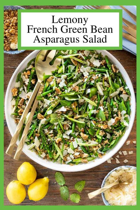 Lemony French Green Bean Asparagus Salad Lemony Dressing, Asparagus Salad Recipe, Spring Side Dishes, Creamy Avocado Dressing, French Green Beans, Delicious Sides, Spring Veggies, Pickled Radishes, Green Bean Salads