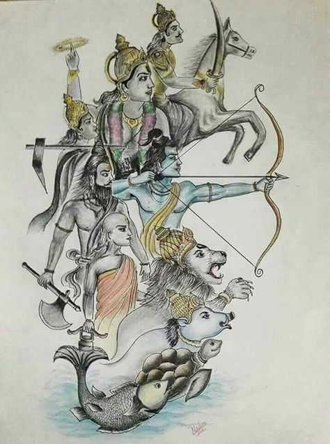 Vishnu Ji Drawing, Hindu Gods Drawing, Krishna Drawing, Lord Ganesha Paintings, Lord Vishnu Wallpapers, Hinduism Art, Vedic Art, Goddess Artwork, Ganesha Art