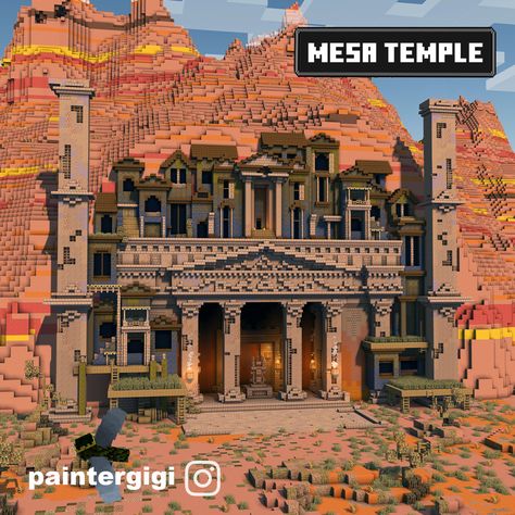 Badlands Builds Minecraft, Badlands House Minecraft, Minecraft Badlands Base, Minecraft Mountain Temple, Mesa Biome Minecraft Builds, Badlands Minecraft Builds, Mesa Base Minecraft, Mesa Minecraft Builds, Mesa Biome House Minecraft