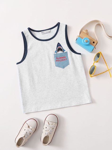 Light Grey Casual   Cotton Animal Letter Tank  Slight Stretch Summer Toddler Boys Clothing Kids Tank Tops, Animal Letters, Toddler Boy Outfits, Boys Clothing, Graphic Tank, Toddler Boys, Boy's Clothing, Basic Tank Top, Patch Pocket