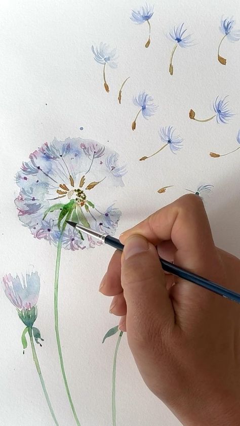 How to paint watercolor dandelion (Easy tutorial for beginners) in 2022 | Watercolor flower art, Watercolor paintings, Watercolor art lessons Flower Art Watercolor, Watercolor Dandelion, Painting Flowers Tutorial, Learn Watercolor Painting, White Dandelion, Art Tutorials Watercolor, Watercolor Flowers Tutorial, Drawing Flowers, Paint Watercolor