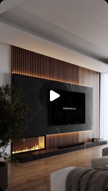 Wood Panel Tv Media Wall, Wood Veneer Tv Wall, Wpc Tv Wall Panel, Wall Mounted Tv Wood Panel, Walnut Tv Wall Panel, Wall Panels Design, Tv Wall Panel, Panels Design, Miami Interiors