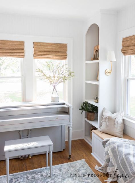 Sunroom Layout, Sunroom Inspiration, Cottage Paint Colors, Pine And Prospect Home, Pine And Prospect, Window Bench, English Cottage Decor, Galley Style Kitchen, Sunroom Decorating