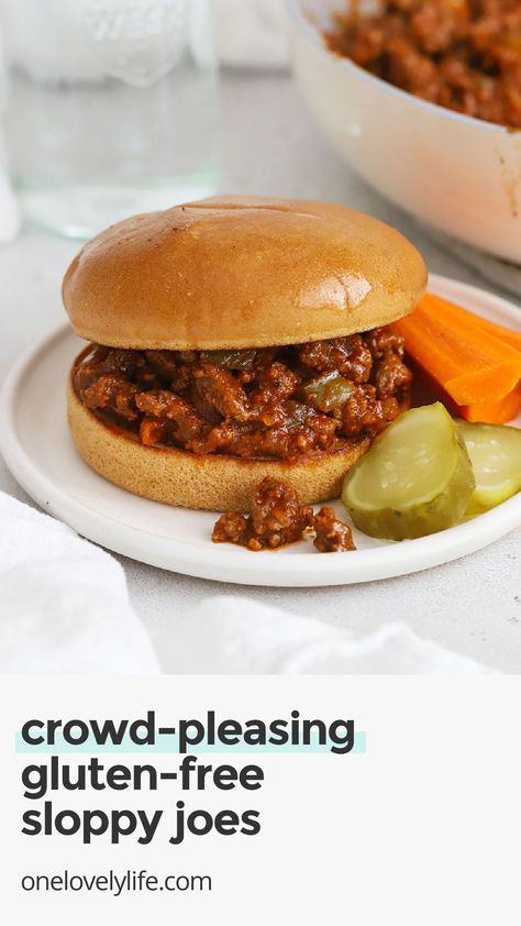 Need an easy weeknight dinner? This easy Gluten-Free Sloppy Joes recipe is a simple, crowd-pleasing dinner that's done in under 30 minutes! / gluten free sloppy joe sauce / gluten free weeknight dinner / easy gluten free dinner / kid friendly gluten free dinner recipe / gluten free freezer meal / gluten free family dinner idea / is manwich gluten free / homemade gluten free sloppy joes / healthy gluten free sloppy joes / gluten free sloppy joe bowls Gluten Free Sloppy Joes Slow Cooker, Sloppy Joe Recipe Gluten Free, Diy Sloppy Joe Sauce, Gluten Free Sloppy Joe Recipe, Dinner Kid Friendly, Gluten Free Sloppy Joes, Sloppy Joe Recipe Crock Pot, Best Sloppy Joe Recipe, Gluten Free Freezer Meals