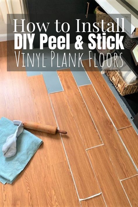 Need a quick refresh or temporary fix for your old, outdated floors? Don’t want to spend a ton of money? Peel and stick vinyl floor tiles may just be the option you’re looking for. They're easy to install, inexpensive and can be a fantastic DIY update to your home. This post will show you exactly how to install them to give you the room you've been dreaming of. DIY peel and stick floor tiles // how to install vinyl plank floors // peel and stick floors // vinyl plank wood floors // home DIY How To Paint A Vinyl Floor, Peel And Stick Hardwood Floors, Temporary Wood Floor For Renters, Floor Installation Diy, Installing Peel And Stick Vinyl Flooring, Peal And Stick Floor Tile, How To Install Peel And Stick Flooring, How To Lay Peel And Stick Flooring, Inexpensive Mobile Home Upgrades