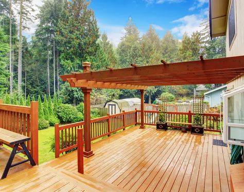 Non-Toxic Deck Cleaners (For Every Deck Type) - My Chemical-Free House Attached Pergola, Pergola Diy, Diy Balcony, Raised Deck, Cheap Pergola, Pergola Swing, Patio Pergola, Pergola Ideas, Wood Pergola