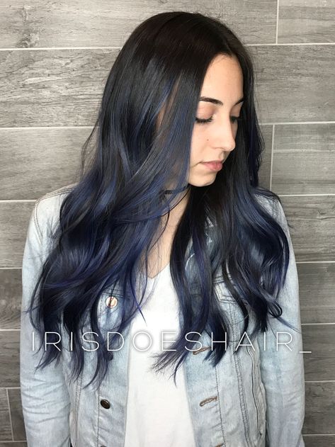 Blue Balayage Hair, Blue Balayage, Balayage Hair Blonde Short, Baylage Hair, Blue Black Hair, Dark Blue Hair, Balayage Hair Dark, Caramel Hair, Brunette Balayage Hair