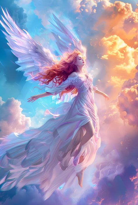 Save & follow for more ethereal beauty! This modern art piece captures a serene angel with flowing red hair and delicate wings basking in a soft, celestial glow. The angel's flowing white dress adds to the heavenly scene. Perfect for those who appreciate angelic and ethereal aesthetics. Hashtags: #EtherealArt #AngelicVibes #ModernAesthetics #ImagePrompt #AIImage #ArtPrint #DigitalArt #FantasyIllustration Angel Prints, Jesus Cross Wallpaper, Winged People, Angel Core, Hawaii Wall Art, Cross Wallpaper, Ethereal Aesthetic, Angelic Realm, Angel Print