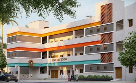 Kindergarten Facade, School Elevation, School Facade, School Chapel, Elementary School Architecture, Dubai Tower, School Floor Plan, School Building Design, School Interior