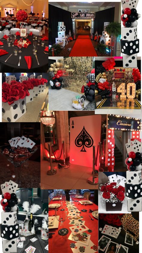 Casino Theme Party On A Budget, House Of Cards Prom Theme, James Bond Prom Theme, Casino Night Gala, Casino Party Aesthetic, 21st Birthday Casino Theme, Night In Vegas Prom Theme, Cabaret Theme Party, Vintage Casino Aesthetic