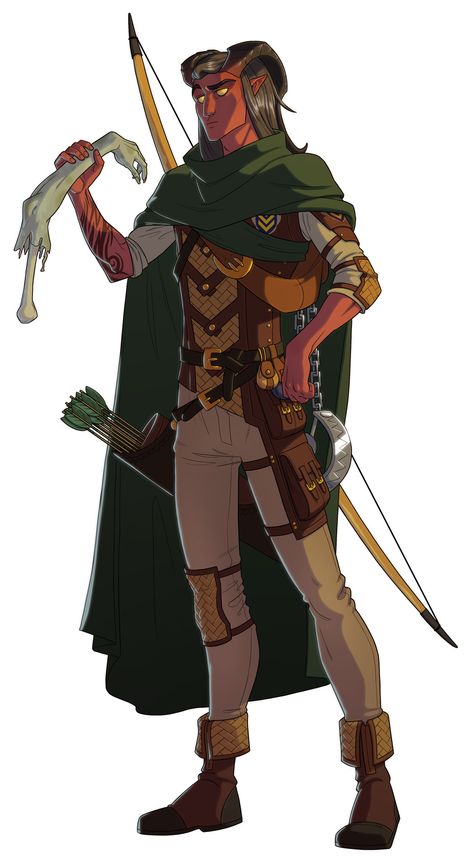 Tiefling | Illustration by: @petti-fog on Tumblr Tiefling Ranger, Male Tiefling, Tiefling Paladin, Dungeons And Dragons Races, Pathfinder Character, Dnd Races, Heroic Fantasy, Longbow, Roleplay Characters