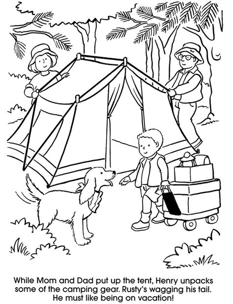 Camping Coloring Page Dover Publications Camping Coloring Pages, Camping Desserts, Preschool Coloring Pages, Summer Coloring Pages, Free Coloring Sheets, Dog Coloring Page, Fall Coloring Pages, Camping Theme, Coloring Pages To Print