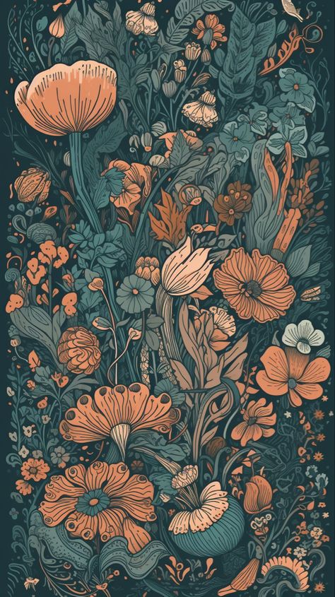 Cell phone wallpaper, orange and teal illustration of flowers bohemian aesthetic Bohemian Wallpaper Iphone, Bohemian Phone Wallpaper, Bohemian Aesthetic Wallpaper, Wallpaper Backgrounds Floral, Phone Wallpaper Orange, Orange Phone Wallpaper, Teal Illustration, Phone Wallpaper Art, Flowers Pattern Design