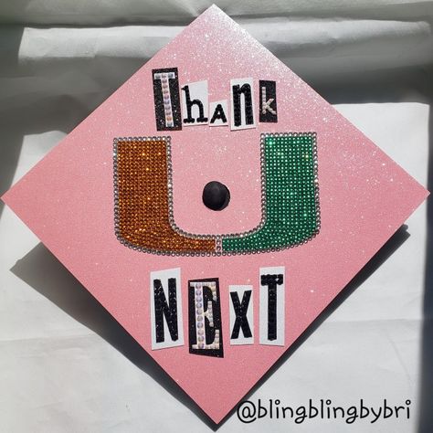 University of Miami Graduation Cap University Of Miami Graduation Cap, Monmouth University Graduation Cap, Umiami Grad Cap Ideas, University Of Miami Game Day Outfit, University Of Miami Graduation Pictures, Umiami Student Aesthetic, University Of Miami Aesthetic, College Caps, U Of Miami