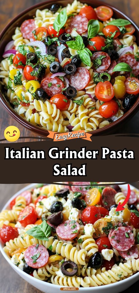 Turn your favorite Italian grinder into a refreshing pasta salad with salami, pepperoni, cheese, and a burst of zesty dressing. It's a picnic-ready dish that everyone will crave. #ItalianSalad #PastaLove #PicnicIdeas Pasta Salad With Salami, Grinder Pasta Salad, Italian Grinder, Recipes Italian, Pasta Salad Italian, Refreshing Food, Dinner Bread, Italian Salad, Italian Pasta