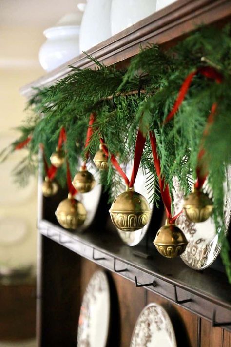 25 Cottage Core Christmas Decor Ideas » Lady Decluttered Cottage Core Christmas, Silver Bells Christmas, Bell Garland, Christmas Jingle Bells, Lady Decluttered, Christmas Traditional, Christmas Country, Christmas Tree Accessories, Bell Decorations